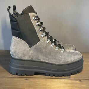 Marc Fisher Ltd Women's Plune Boots Size 9.5 Gray Platform Lug Sole Lace-Up